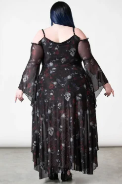 Killstar Mystic Meadow Plus Size Mesh Maxi Dress with Flared Sleeves -Kill Star Store MYSTIC MEADOW MESH MAXI DRESS PLUS W F