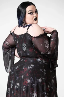 Killstar Mystic Meadow Plus Size Mesh Maxi Dress with Flared Sleeves -Kill Star Store MYSTIC MEADOW MESH MAXI DRESS PLUS W H