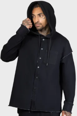 KILLSTAR Necro Vale Hooded Denim Overshirt -Kill Star Store NECROVALESHIRT E