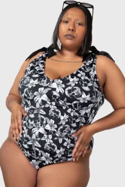 Killstar Nerissa Plus Size Swimsuit - Ruched Gothic Swimwear