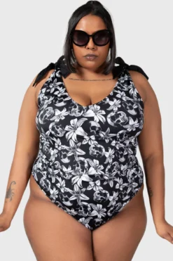 Killstar Nerissa Plus Size Swimsuit - Ruched Gothic Swimwear -Kill Star Store NERISSA SWIMSUIT PLUS W D