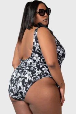 Killstar Nerissa Plus Size Swimsuit - Ruched Gothic Swimwear -Kill Star Store NERISSA SWIMSUIT PLUS W E