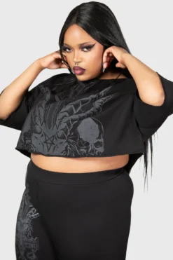 KILLSTAR Night Roller Plus Size Crop Top - Gothic Lace-Up Tee