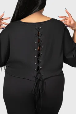 KILLSTAR Night Roller Plus Size Crop Top - Gothic Lace-Up Tee -Kill Star Store NIGHT ROLLER CROP TOP PLUS W C