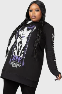 KILLSTAR x Wednesday No-Hug Zone Longline Hoodie [Plus Size] -Kill Star Store NO HUG ZONE LONGLINE HOODIE PLUS W E