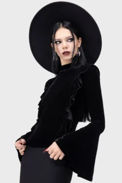 KILLSTAR Noxine Velvet Top - Plus Size Gothic Ruffle Shirt