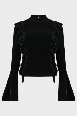 KILLSTAR Noxine Velvet Top - Plus Size Gothic Ruffle Shirt -Kill Star Store NoxineTop Black 1