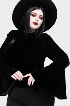 KILLSTAR Noxine Velvet Top - Plus Size Gothic Ruffle Shirt -Kill Star Store NoxineTop PLUS B