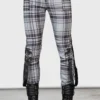 KILLSTAR Office Riot Strappy Trousers - Grey Tartan
