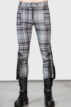 KILLSTAR Office Riot Strappy Trousers - Grey Tartan