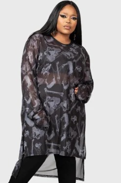 KILLSTAR Ossuary Long Sleeve Plus Size Mesh Top
