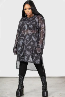 KILLSTAR Ossuary Long Sleeve Plus Size Mesh Top -Kill Star Store OSSUARY LONG SLEEVE TOP PLUS W C