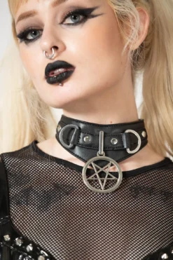 Killstar Penta Ritual Choker - Pentagram Faux Leather Jewelry