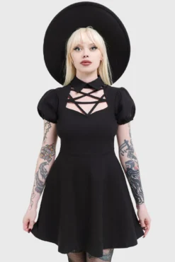 KILLSTAR Pentaphase Dress - Gothic Mini Dress with Puff Sleeves