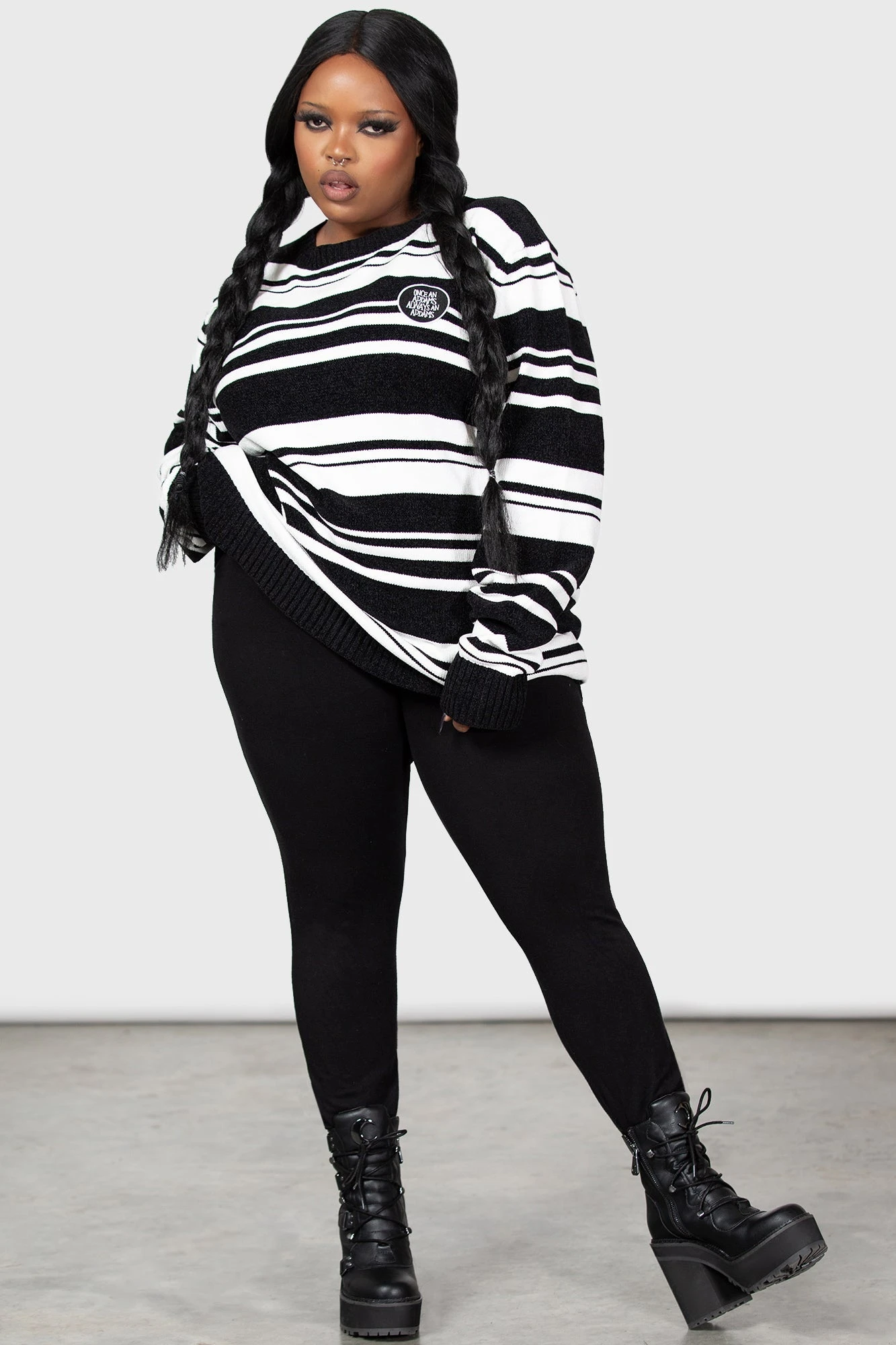 Killstar Pugsley Addams Plus Size Striped Sweater - Official Wednesday Collab 1 Killstar Pugsley Addams Plus Size Striped Sweater - Official Wednesday Collab