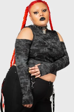 KILLSTAR Punkster Cold Shoulder Distressed Top [Plus]
