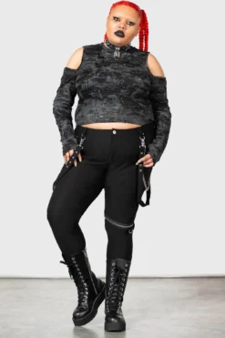 KILLSTAR Punkster Cold Shoulder Distressed Top [Plus] -Kill Star Store PUNKSTER COLD SHOULDER TOP PLUS W D