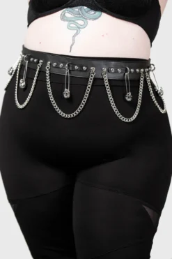 KILLSTAR Punktured Plus Size Statement Belt with Skull & Chain Details
