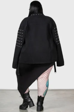 KILLSTAR Punktured Studded Denim Shacket [PLUS] -Kill Star Store PUNKTURED SHACKET PLUS W F
