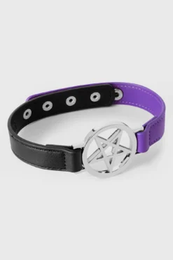 KILLSTAR Penta Half Choker [Black/Purple] - Pentagram Faux Leather Choker -Kill Star Store PentaHalfChokerBLACK PURPLE G 1