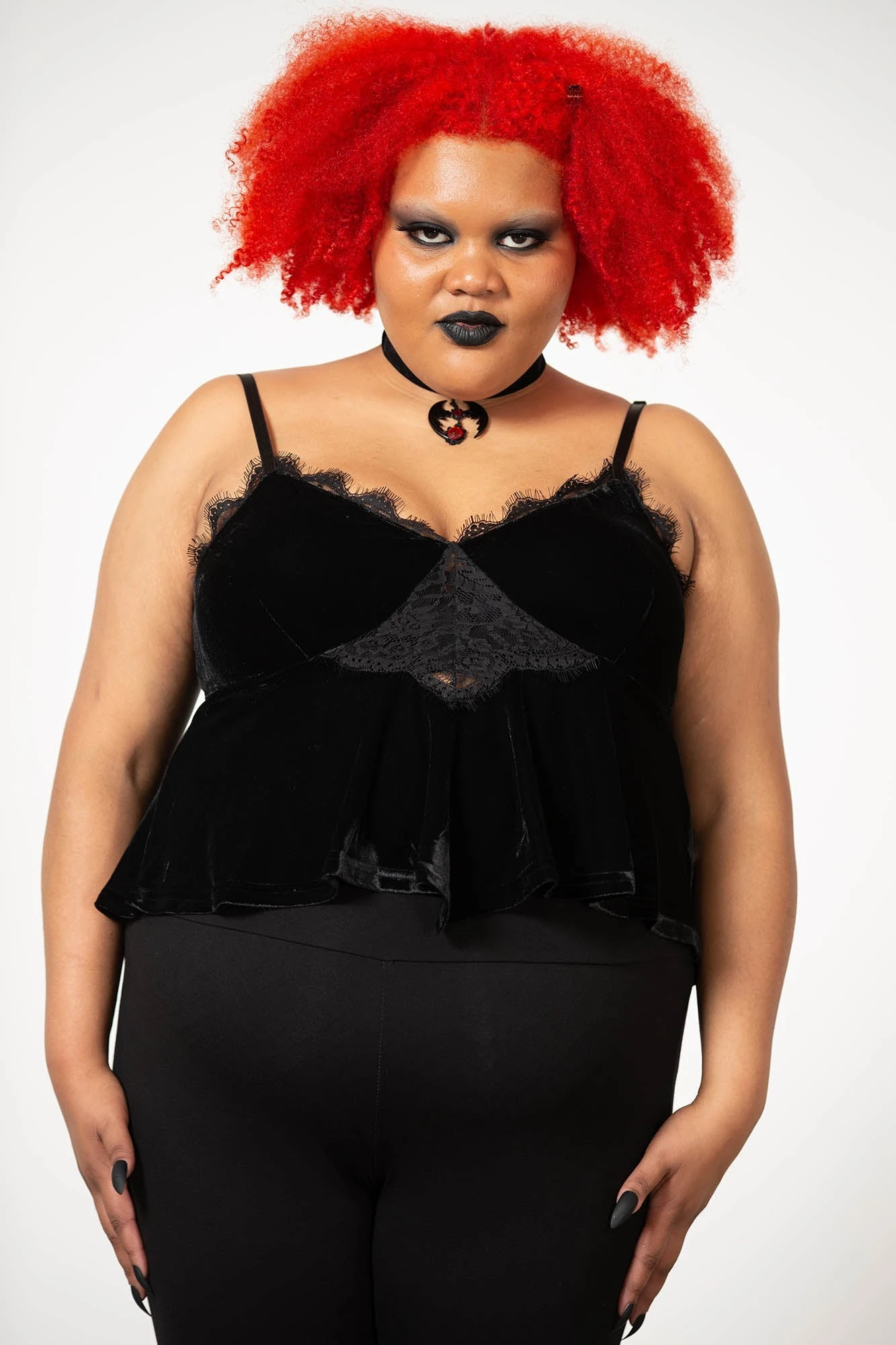 Killstar Quartz Night Velvet Plus Size Peplum Top with Lace Trim 2 Killstar Quartz Night Velvet Plus Size Peplum Top with Lace Trim - Image 2