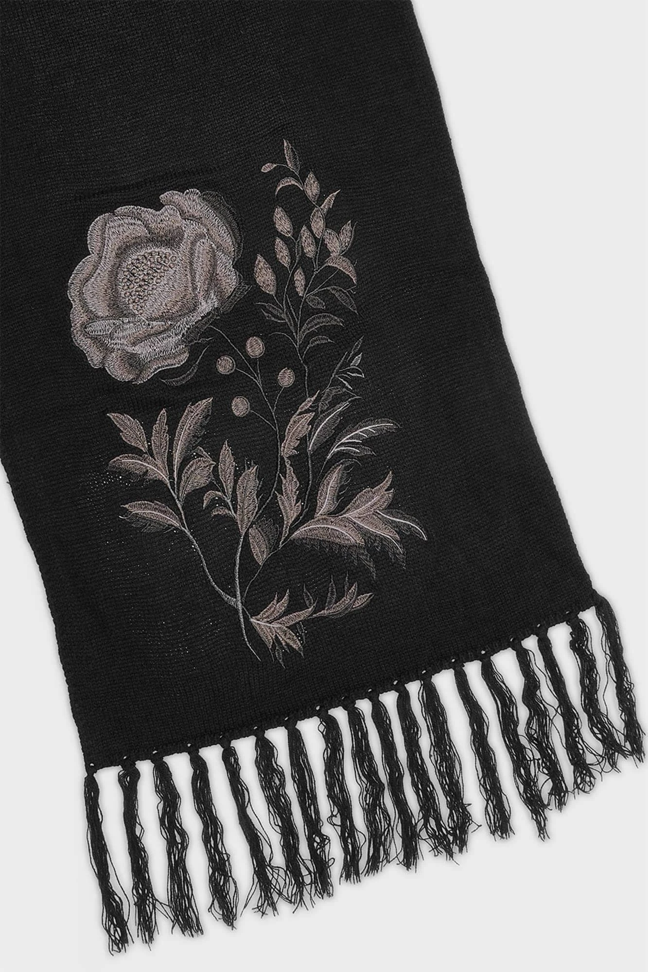 KILLSTAR Ravens Rose Embroidered Oversized Tassel Scarf