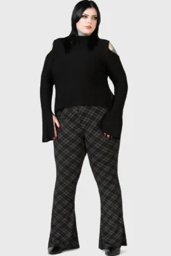 Killstar Renata Plus Size Grey Tartan Flares -Kill Star Store RENATA FLARES PLUS W B