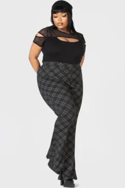 Killstar Renata Plus Size Grey Tartan Flares