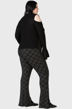Killstar Renata Plus Size Grey Tartan Flares -Kill Star Store RENATA FLARES PLUS W D