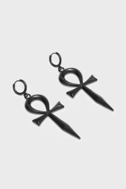 KILLSTAR Resurrection Ankh Hoop Earrings - Black