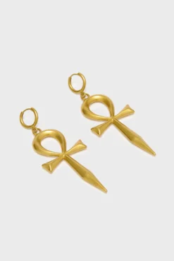 KILLSTAR Resurrection Earrings - Gold Ankh Statement Jewelry