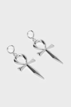 Killstar Resurrection Earrings - Silver Ankh Statement Hoops