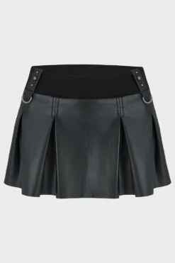 KILLSTAR Riot Doll Pleated PU Skirt with Hidden Shorts -Kill Star Store RIOTDOLLSKIRT BLACK 1
