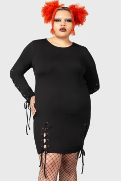 KILLSTAR Rory Plus Size Bodycon Dress - Long Sleeve Lace Up