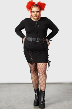 KILLSTAR Rory Plus Size Bodycon Dress - Long Sleeve Lace Up -Kill Star Store RORY BODYCON DRESS PLUS W D
