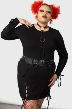 KILLSTAR Rory Plus Size Bodycon Dress - Long Sleeve Lace Up -Kill Star Store RORY BODYCON DRESS PLUS W E