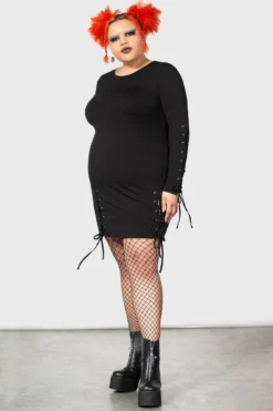 KILLSTAR Rory Plus Size Bodycon Dress - Long Sleeve Lace Up -Kill Star Store RORY BODYCON DRESS PLUS W F