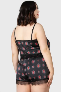 KILLSTAR Rosalind Plus Size Gothic Satin Shorts with Lace Trim -Kill Star Store ROSALIND SHORTS PLUS W d