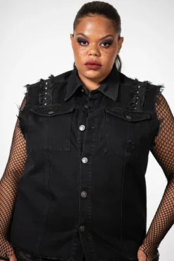 KILLSTAR Ruse Distressed Studded Denim Vest [Plus Size] -Kill Star Store RUSE DENIM VEST PLUS W 3
