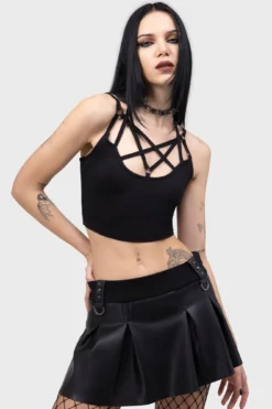 KILLSTAR Riot Doll Pleated PU Skirt with Hidden Shorts -Kill Star Store Riot Doll Skirt F