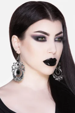 Killstar Samara Earrings - Silver Crystal Filigree Statement Jewelry