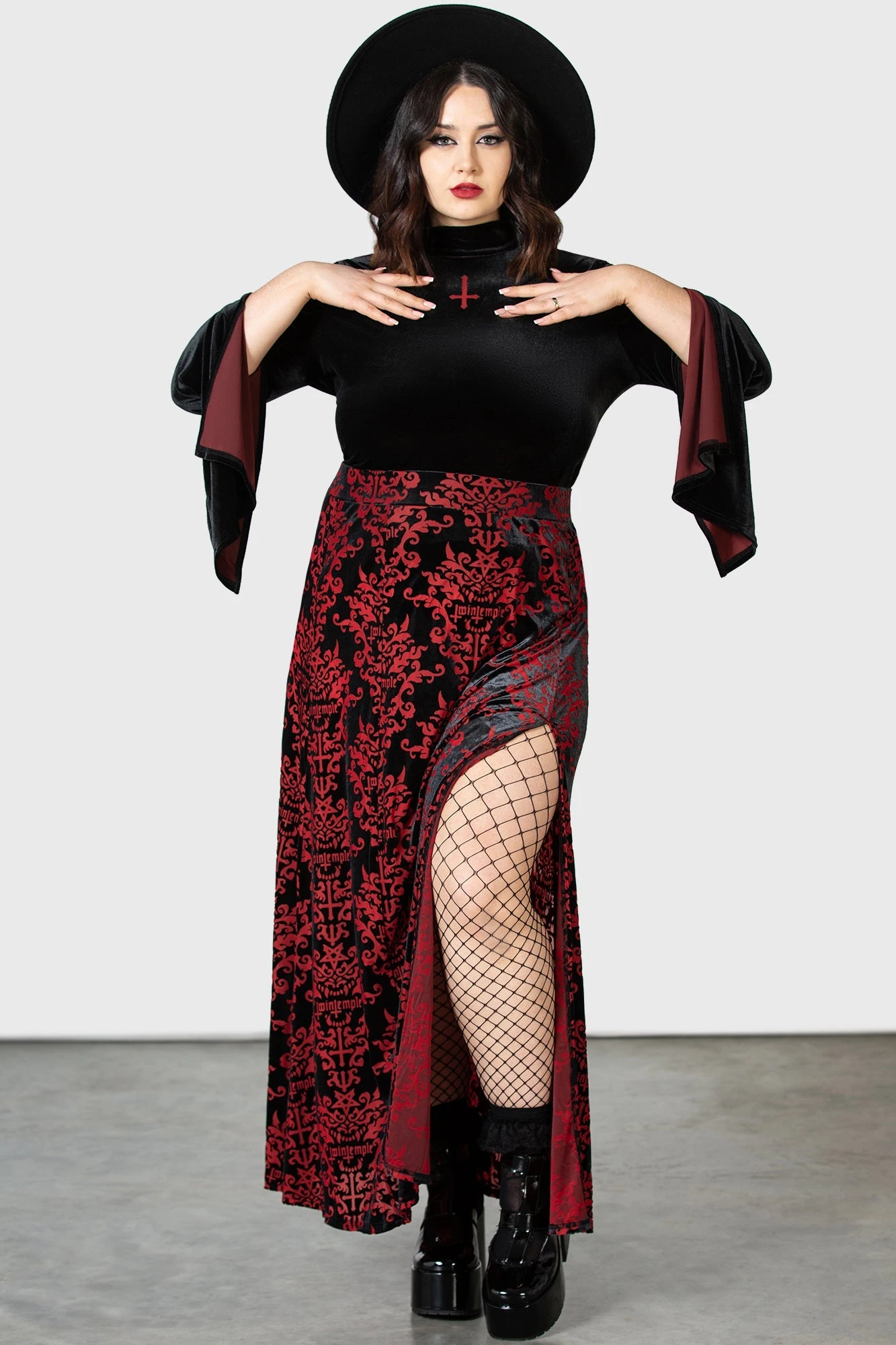 KILLSTAR Scarlet Fiend Maxi Skirt - Official Twin Temple Plus Size 1 KILLSTAR Scarlet Fiend Maxi Skirt - Official Twin Temple Plus Size