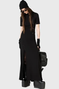 KIHILIST Secretly Weep High Waisted Maxi Skirt with Lace-Up Slits