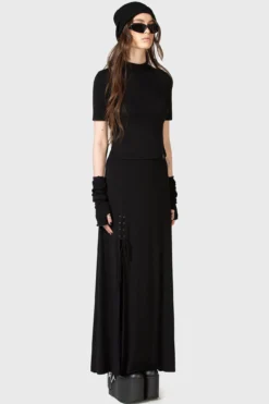 KIHILIST Secretly Weep High Waisted Maxi Skirt with Lace-Up Slits -Kill Star Store SECRETLY WEEP MAXI SKIRT W D
