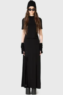 KIHILIST Secretly Weep High Waisted Maxi Skirt with Lace-Up Slits -Kill Star Store SECRETLY WEEP MAXI SKIRT W E