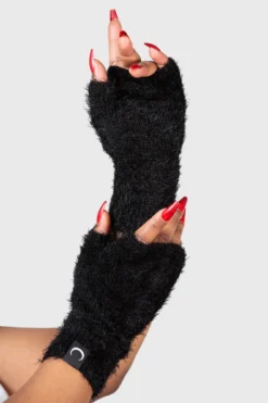 KILLSTAR Shadow Fingerless Gloves - Moon Crescent Faux Mohair