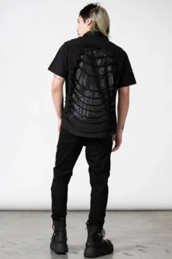 KILLSTAR Shayde Button-Up Shirt - Distressed Black Tonal Print