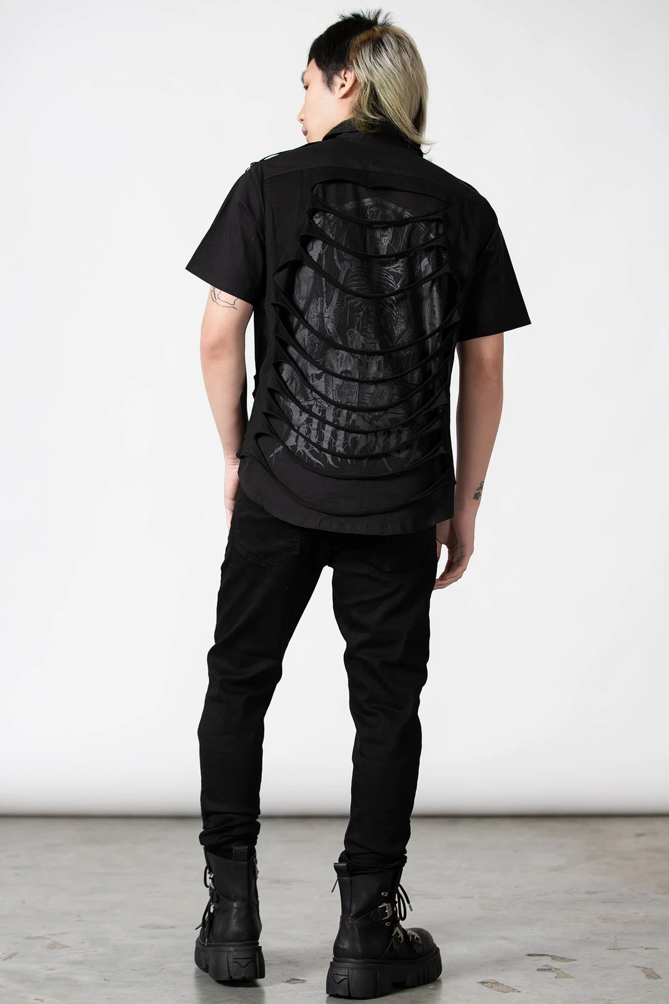 KILLSTAR Shayde Button-Up Shirt - Distressed Black Tonal Print 1 KILLSTAR Shayde Button-Up Shirt - Distressed Black Tonal Print