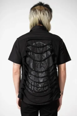 KILLSTAR Shayde Button-Up Shirt - Distressed Black Tonal Print 9 KILLSTAR Shayde Button-Up Shirt - Distressed Black Tonal Print -Kill Star Store SHAYDE BUTTON UP SHIRT M F