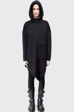 Sinistrae Longline Hoodie - Relaxed Fit Plus Size Hooded Top